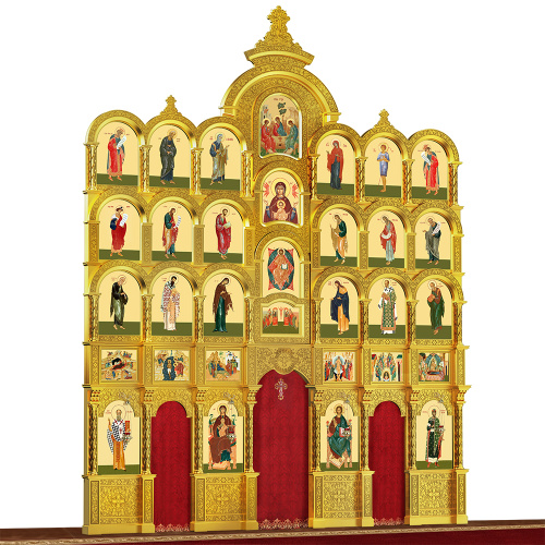 Иконостас деревянный резной "Владимирский" пятиярусный, цвет "золото", 690х860х45 см фото 3 Иконостас деревянный резной "Владимирский" пятиярусный, цвет "золото", 690х860х45 см фото 3