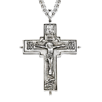 Крест-мощевик наперсный серебряный с цепью, высота 9 см