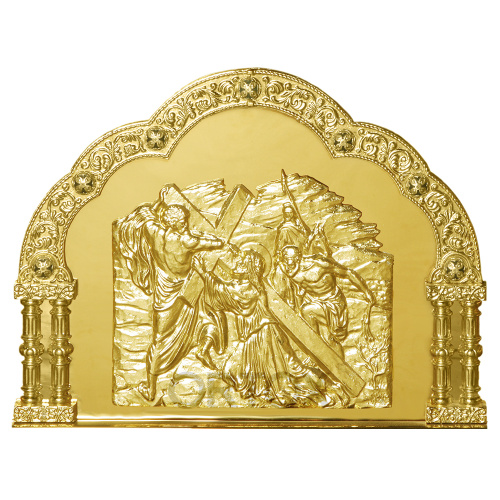 Облачение на престол "Золотые своды", чеканка, ткань, высота 107 см фото 3