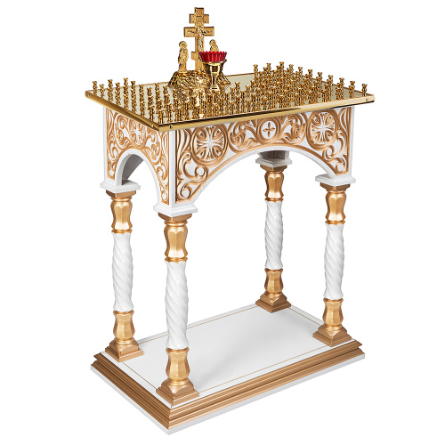 Панихидный стол на 100 свечей "Тверской" белый с золотом (патина), колонны, резьба, 85х50х96 см фото 2