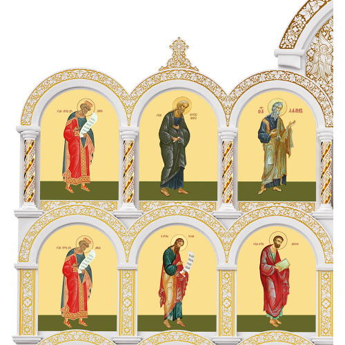 Иконостас деревянный резной "Владимирский" пятиярусный белый с золотом (патина), 690х860х45 см фото 8 Иконостас деревянный резной "Владимирский" пятиярусный белый с золотом (патина), 690х860х45 см фото 8