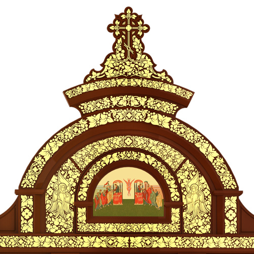 Иконостас деревянный резной "Владимирский" двухъярусный, цвет "кипарис" с золотом (поталь), 690х528х40 см фото 4 Иконостас деревянный резной "Владимирский" двухъярусный, цвет "кипарис" с золотом (поталь), 690х528х40 см фото 4