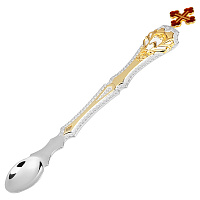 Лжица серебряная "Праздничная" с позолотой и эмалью, длина 23 см