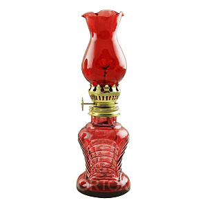 Лампа масляная из красного стекла, высота 20 см (ретро)