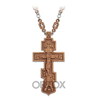 Крест наперсный восьмиконечный деревянный резной с цепью, 6х12 см, темный