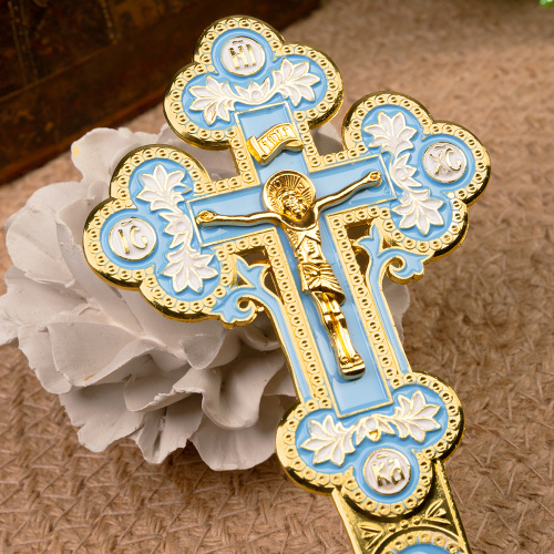 Крест требный, цинковый сплав, голубая и белая эмаль, 7,5х17 см фото 6