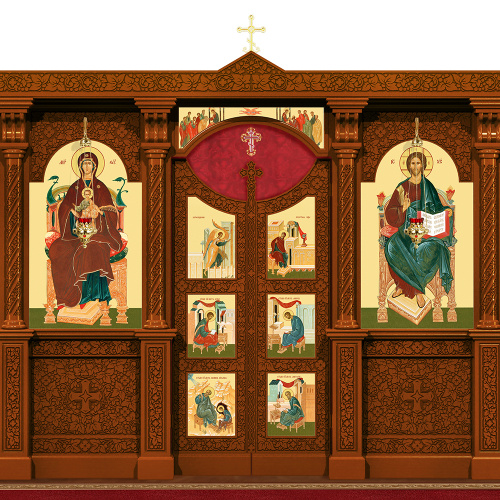 Иконостас деревянный резной "Владимирский" одноярусный, цвет "кипарис", 690х282х40 см №2 фото 4