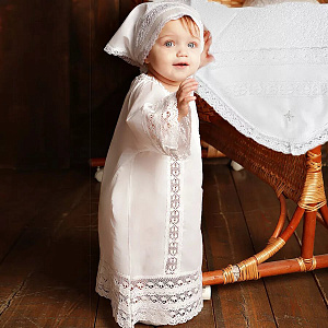 Комплект для крещения "Василиса" белый: рубашка и пеленка, хлопок, размер в ассортименте (размер 68)