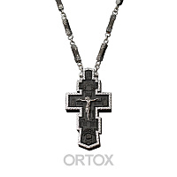 Крест наперсный деревянный, в серебряном окладе, с цепью, 5,6х10 см