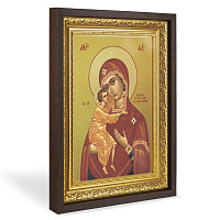 Икона Божией Матери "Феодоровская", в широком багете, цвет "темный дуб", на холсте, с золочением