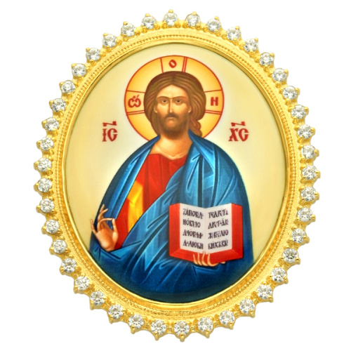 Накладки на митру (комплект из 4 штук) из ювелирного сплава в позолоте, с фианитами, №31 фото 3