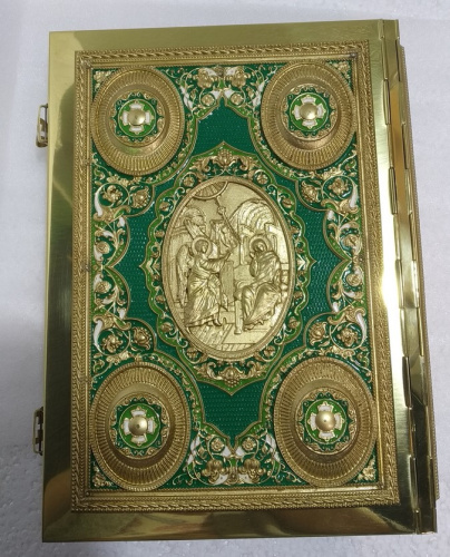 Апостол зелёный, полный оклад "под золото", эмаль, 23х30 см, У-0910 фото 3