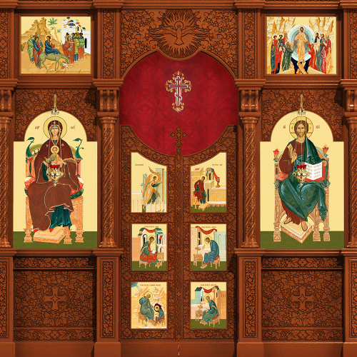 Иконостас деревянный резной "Владимирский" четырехъярусный, цвет "кипарис", 690х730х45 см фото 7 Иконостас деревянный резной "Владимирский" четырехъярусный, цвет "кипарис", 690х730х45 см фото 7