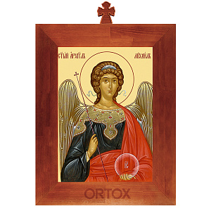 Икона Архангела Михаила в рамке с крестом, цвет "кипарис" (7,4х10,5 см (А7))