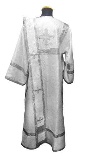 Облачение диаконское белое, шелк, отделка галун серебро с рисунком крест фото 2