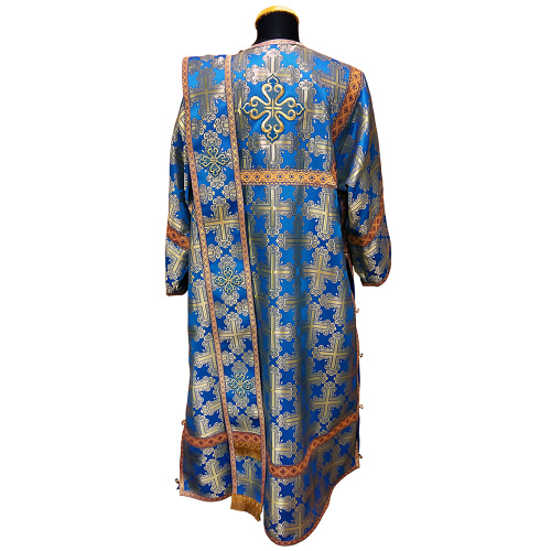 Облачение диаконское голубое, шелк, отделка цветной галун с рисунком фото 2