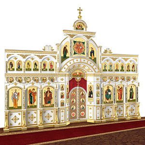 Иконостас "Рождественский" трехъярусный белый с золотом (поталь), 848,5х697х53 см (металлические накладки)