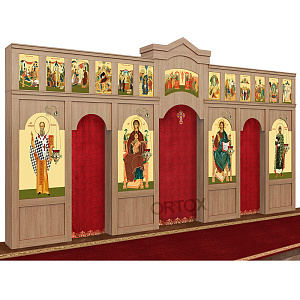 Иконостас "Самарский" двухъярусный, цвет "дуб честерфилд", 608х40х345 см (без Царских врат и диаконских дверей)