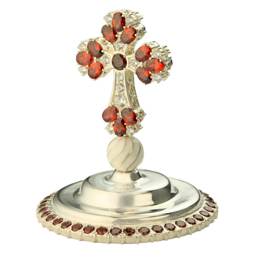 Крест на митру из ювелирного сплава в серебрении, с фианитами фото 3