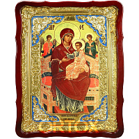 Икона большая храмовая Божией Матери Всецарица, фигурная рама с эмалью