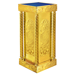 Подставка церковная "Иерусалимская" с колоннами, чеканка, 40х40х90 см (синяя ткань)