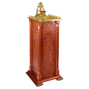 Панихидный стол на 36-50 свечей "Суздальский", цвет "кипарис", тумба, резьба, 46х46х100 см (36 свечей, без дверки)