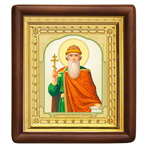 Икона равноапостольного великого князя Владимира, 18х20 см, деревянный киот (светлый киот)