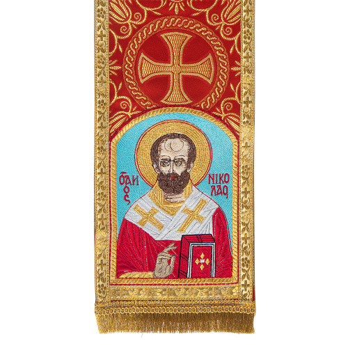 Закладка для Евангелия вышитая с иконой свт. Николая Чудотворца, парча, 153х15 см фото 4