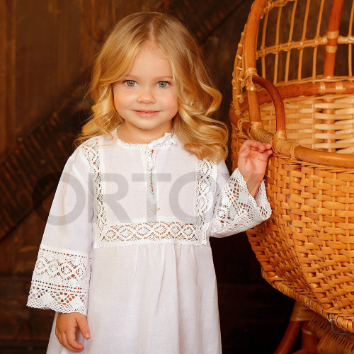 Рубашка для крещения "Дашенька" белая из батиста, размер в ассортименте фото 3