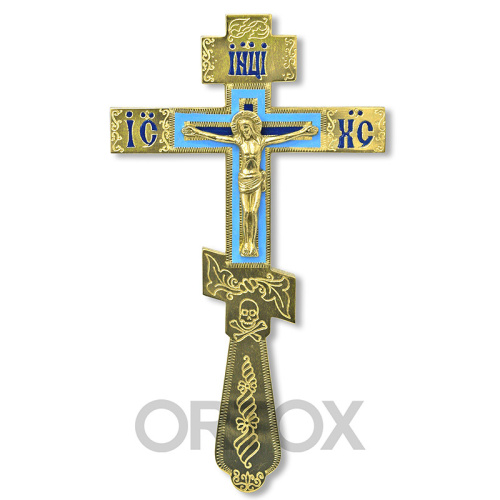 Крест напрестольный "Лазурный", эмаль, гравировка, 15x26 см