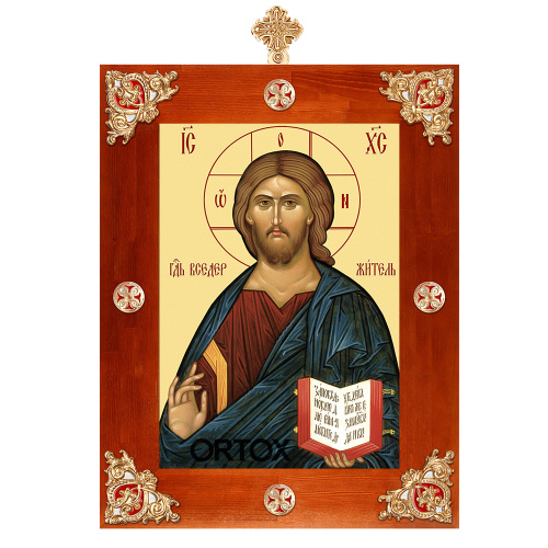 Рамка для иконы с декоративными элементами и крестом, цвет "кипарис с золотом", ширина 7 см