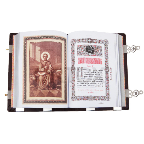 Евангелие напрестольное коричневое, оклад "под серебро", кожа, 24х31 см фото 3