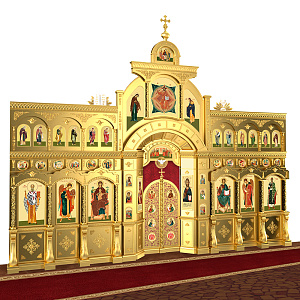 Иконостас "Рождественский" трехъярусный позолоченный, 848,5х697х53 см (краска)