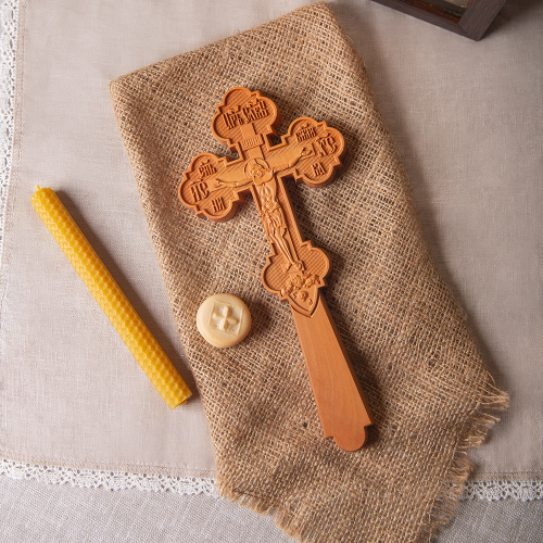 Крест требный деревянный светлый, резной, 12,5х27 см фото 2
