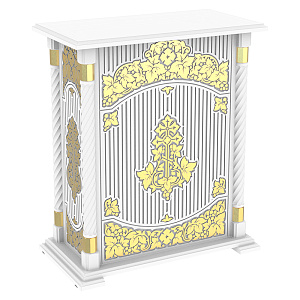 Подставка церковная "Суздальская" белый с золотом (поталь), тумба, резьба, 85х46х100 см (без дверки)