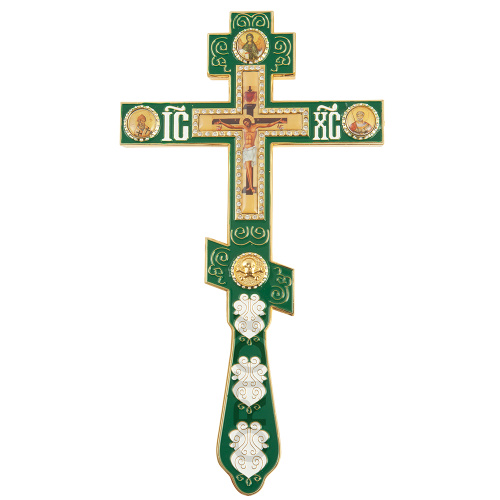 Крест напрестольный латунный восьмиконечный, эмаль, 14,5х26 см фото 3