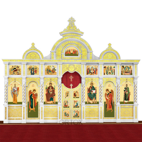 Иконостас "Владимирский" двухъярусный, белый с золотом (поталь), 690х528х40 см фото 3