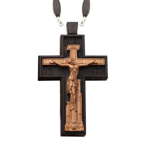 Крест наперсный протоиерейский деревянный резной, с цепью, 7х12 см