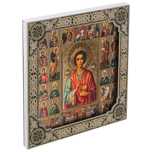 Икона великомученика и целителя Пантелеимона, 25х25 см, багетная рамка, подарочная упаковка фото 3