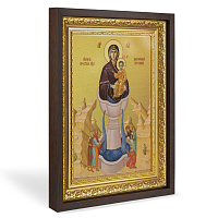 Икона Божией Матери "Живоносный Источник", в широком багете, цвет "темный дуб", на холсте, с золочением