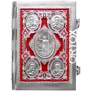 Евангелие требное среднее красное, полный оклад "под серебро", эмаль, 17х22 см (никелирование		)