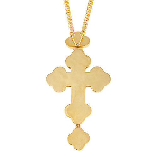 Крест наперсный из ювелирного сплава в позолоте и серебрении с цепью, фианиты, 7,5х14,5 см фото 3