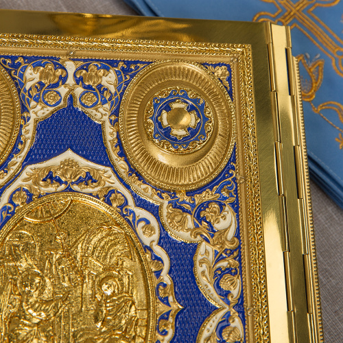 Апостол синий №2, полный оклад "под золото", эмаль, 23х30 см фото 7