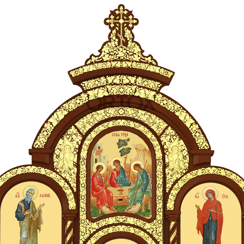 Иконостас "Владимирский" пятиярусный, цвет "кипарис" с золотом (поталь), 690х860х45 см фото 9
