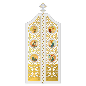 Царские врата для "Благовещенского" иконостаса белые с золотом (патина), 100х233х10 см (ясень, металл)