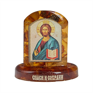 Икона настольная Спасителя "Господь Вседержитель", 3,5х3,5 см (янтарная смола)