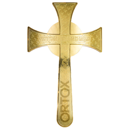 Крест требный латунный четырехконечный, зеленая эмаль, камни, 17х29 см фото 3