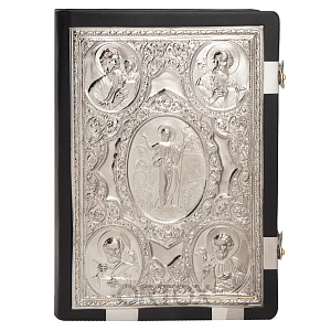 Евангелие напрестольное чёрное, оклад "под серебро", кожа, 24х31 см (никелирование)