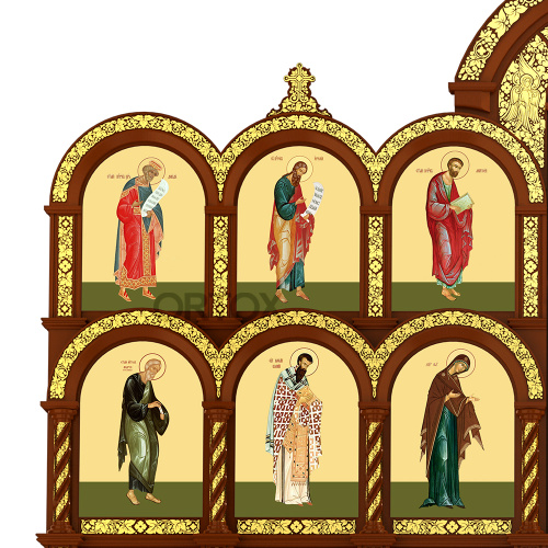 Иконостас "Владимирский" четырехъярусный, цвет "кипарис" с золотом, 690х730х45 см фото 7