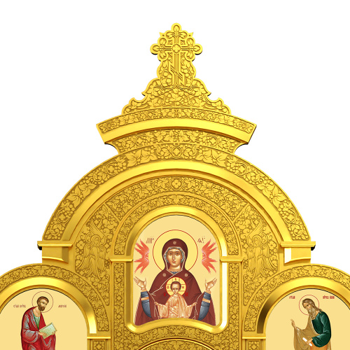 Иконостас деревянный резной "Владимирский" четырехъярусный, цвет "золото", 690х730х45 см фото 4